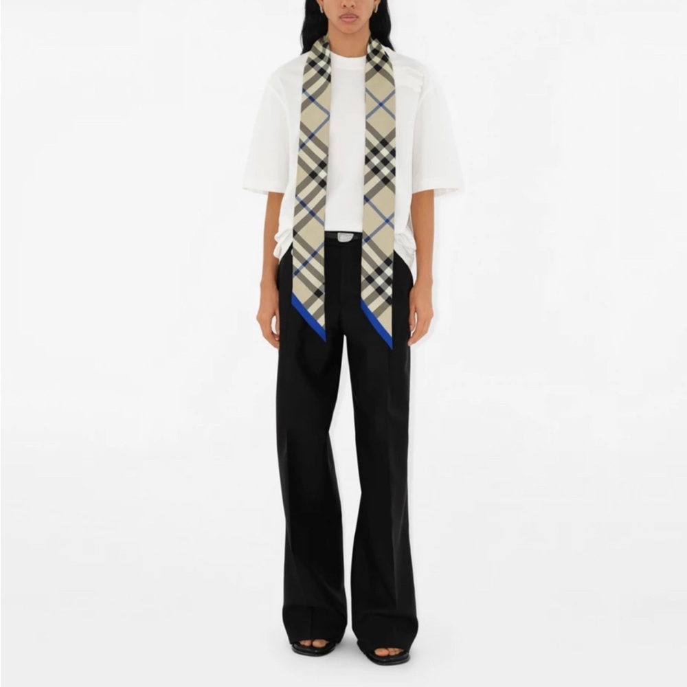 Burberry Plaid Scarf with Blue Accents NWT
